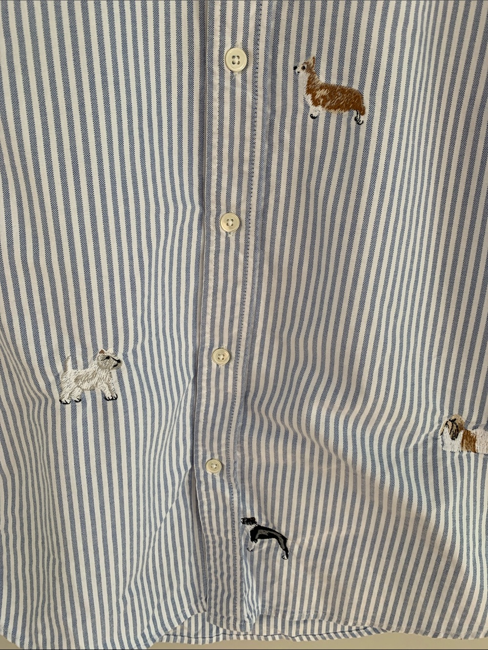 Portuguese Flannel Dogs Oxford Shirt Blue Stripe Size Small Embroidered Novelty - Picture 3 of 10